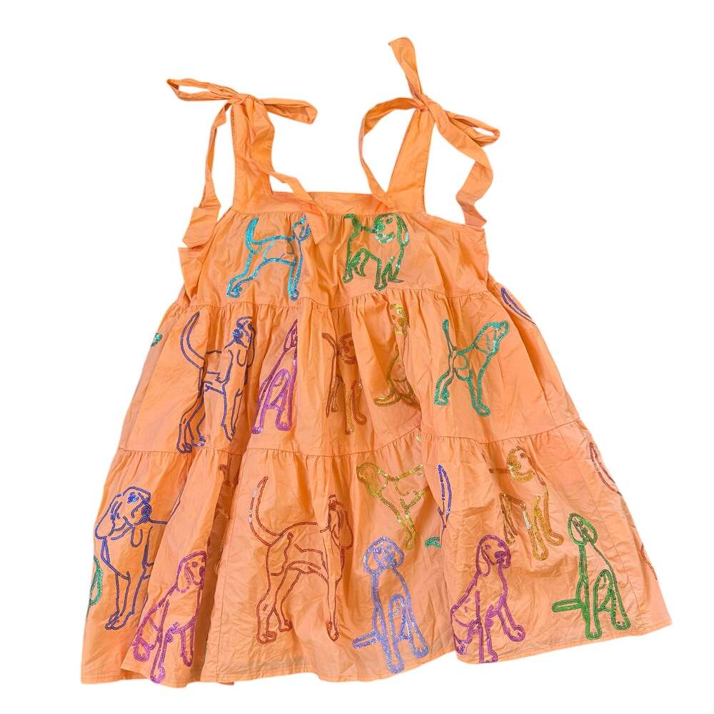 Queen of Sparkles Orange Sequin Dog Babydoll Mini Dress